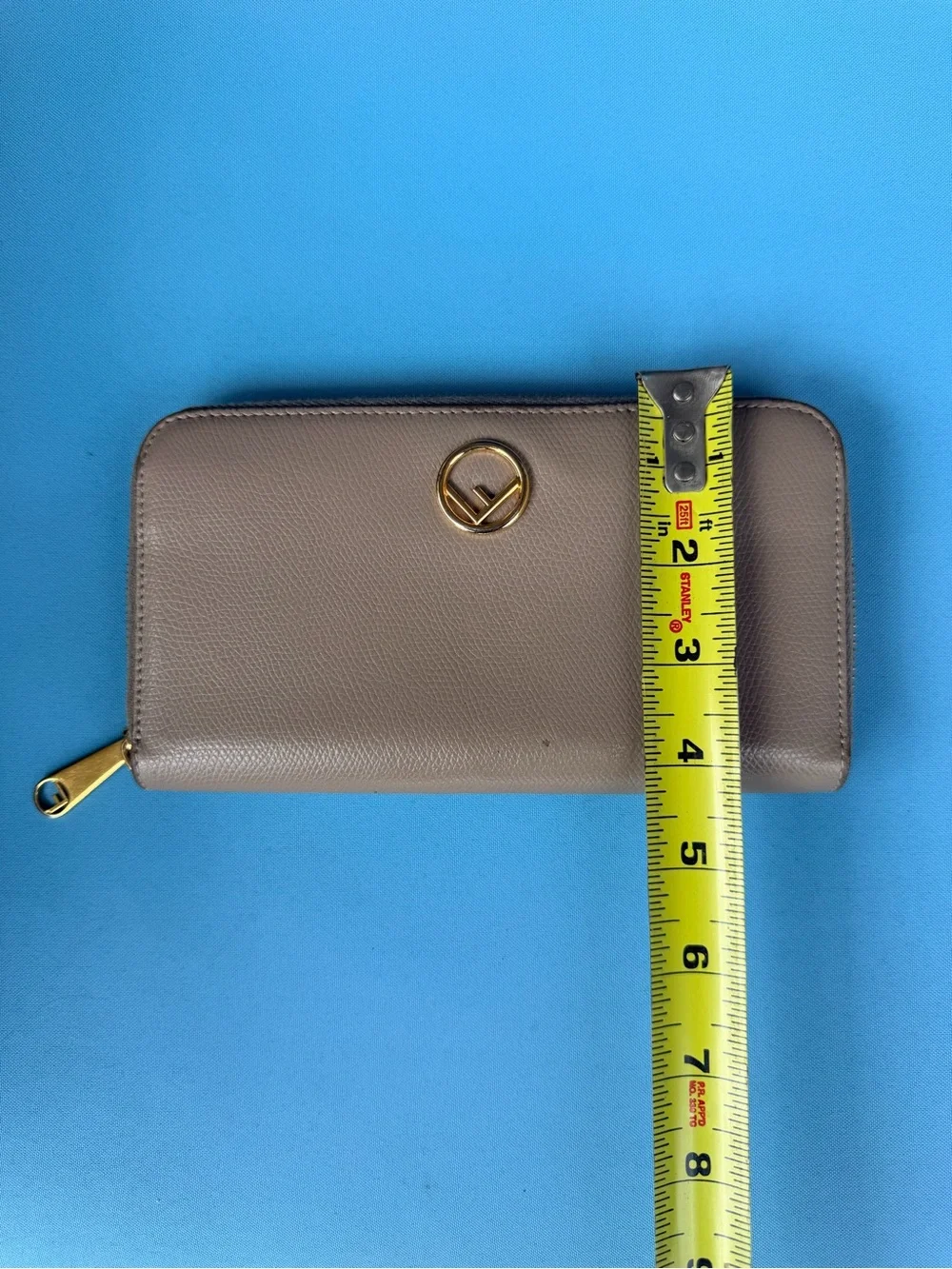Fendi Zip-Around Wallet in Taupe with Gold Logo. AUTHENTIC